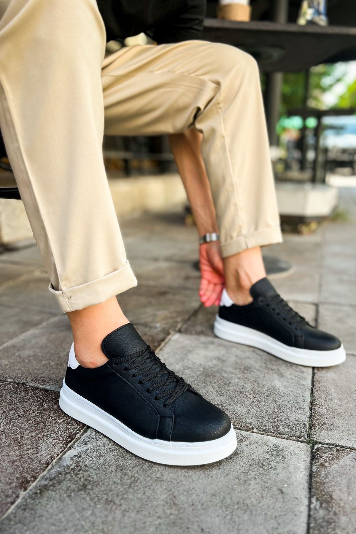 CH979 Santoni GBT Spor Erkek Ayakkabı SIYAH/BEYAZ