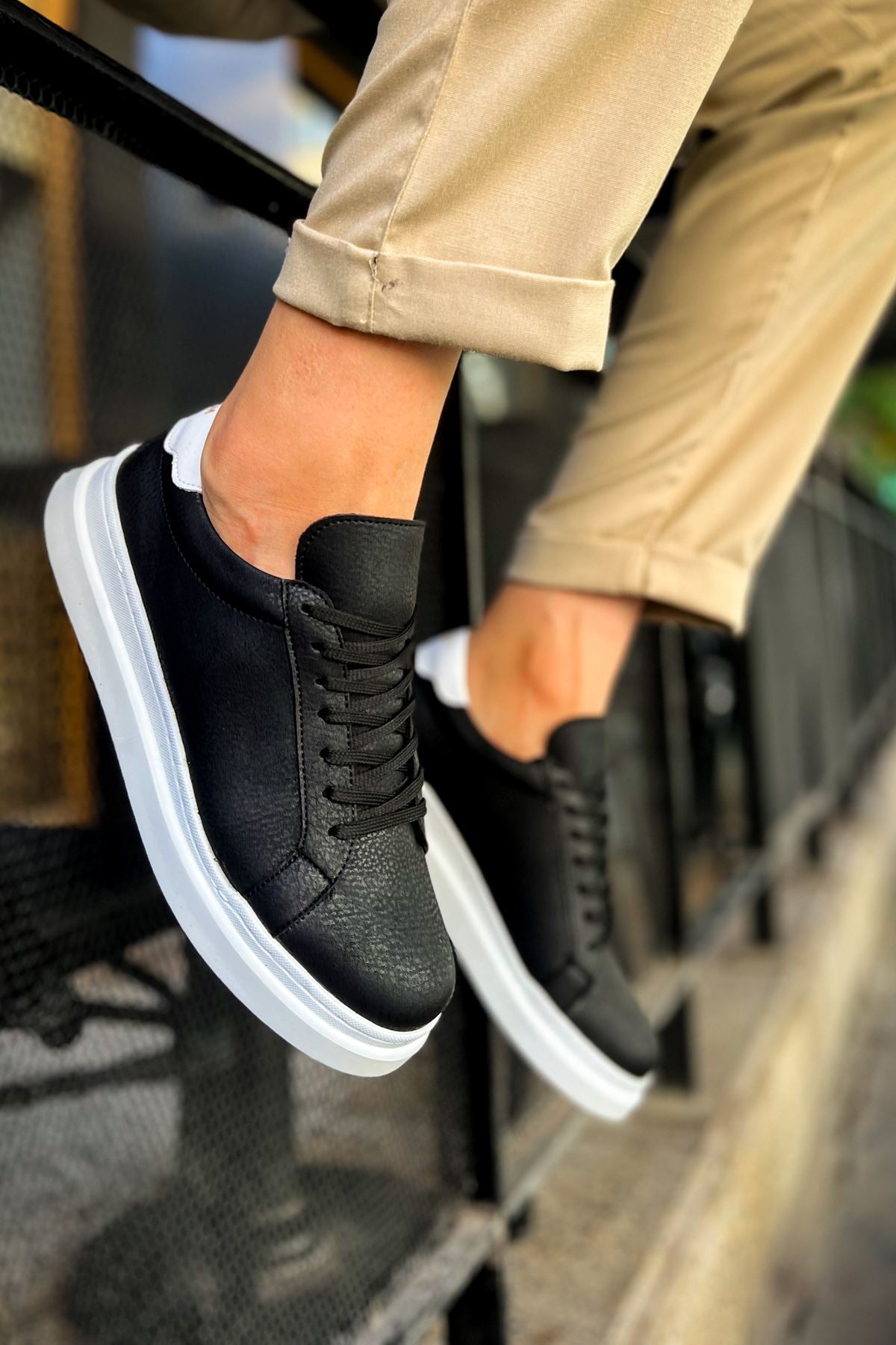CH979 Santoni GBT Spor Erkek Ayakkabı SIYAH/BEYAZ