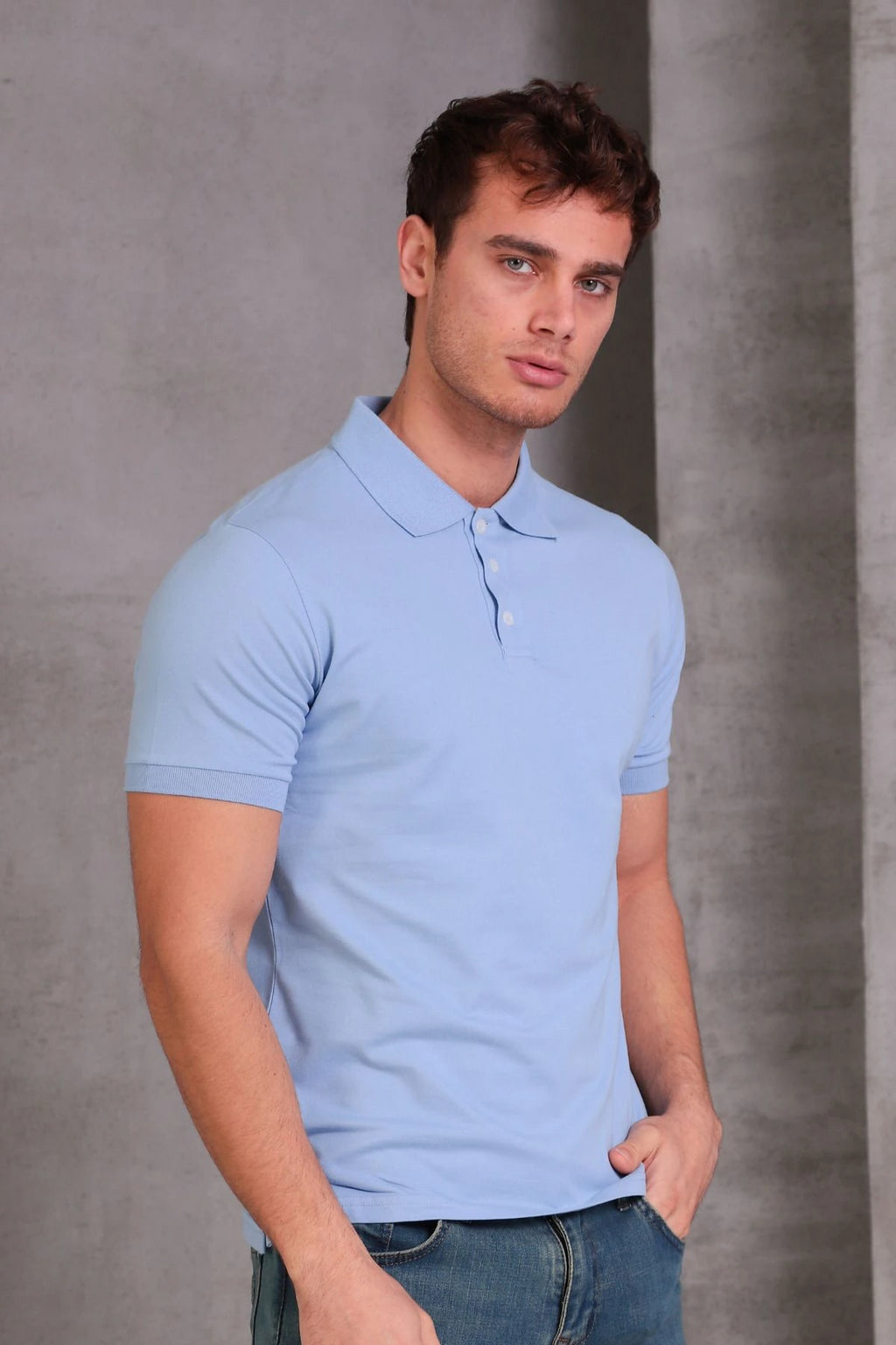 Erkek Slim Fit Pamuklu Yumuşak Doku Nefes Alan Kumaş Yakalı Tişört
