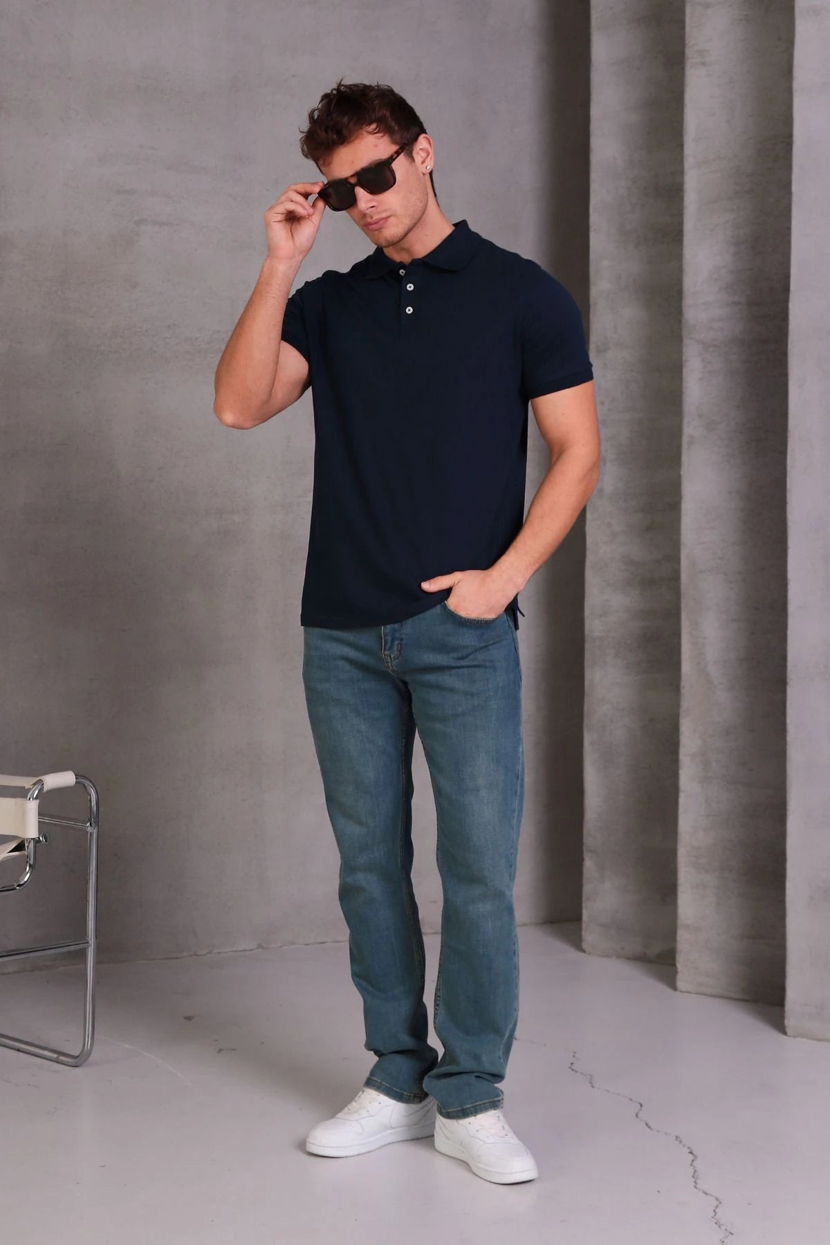Erkek Slim Fit Pamuklu Yumuşak Doku Nefes Alan Kumaş Yakalı Tişört