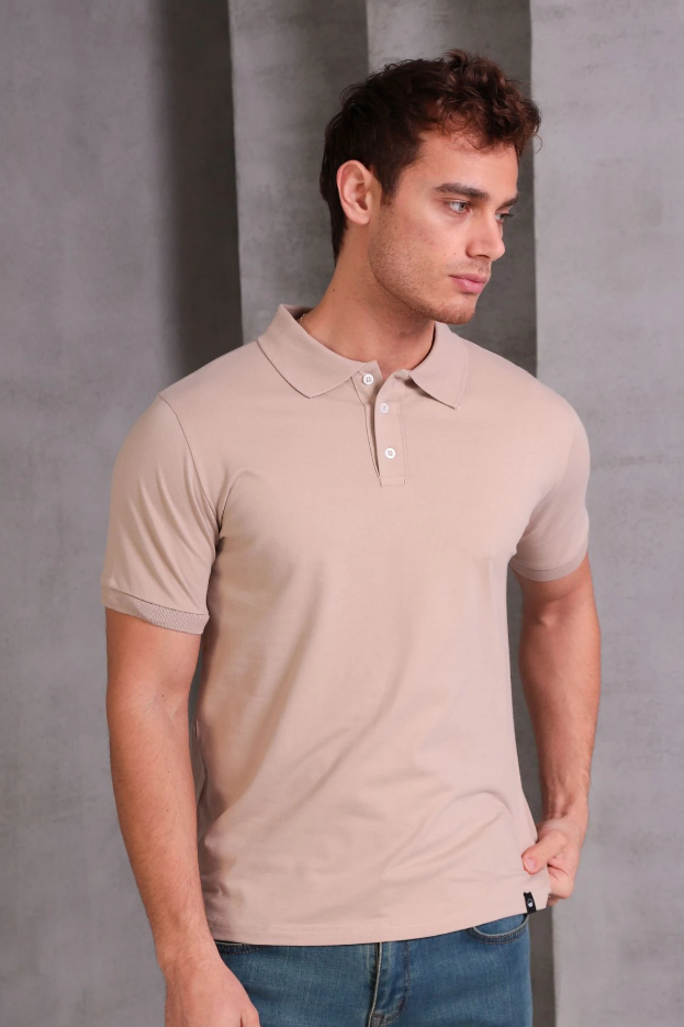 Erkek Slim Fit Pamuklu Yumuşak Doku Nefes Alan Kumaş Yakalı Tişört